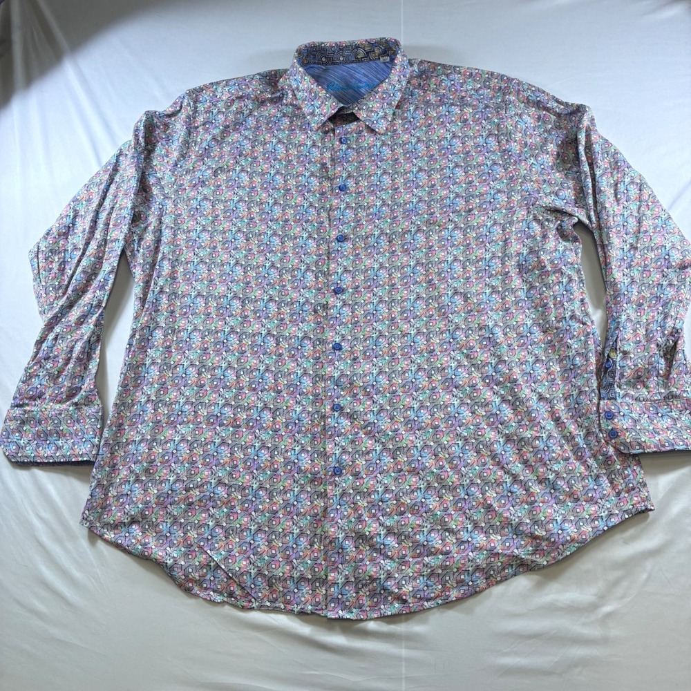 Robert Graham Mens 3XLT Multicolor Geometric Diamond Print Button Down Shirt
